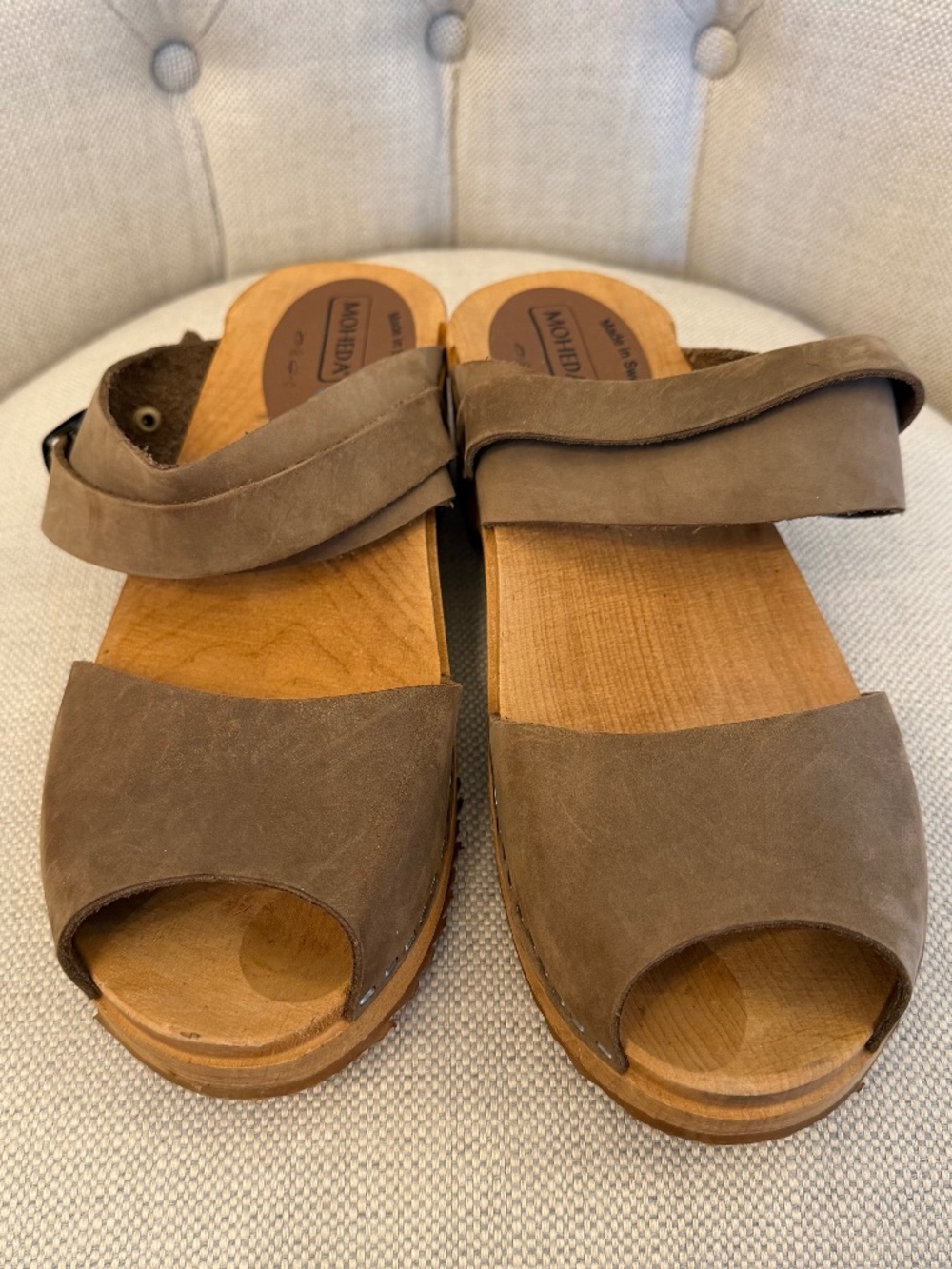 MOHEDA Toffeln Swedish Petra Cognac Leather Finish Open Toe Slip On Clog EU 42